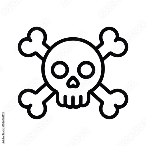A simple black and white line drawing depicts a skull and crossbones symbolizing danger or toxicity