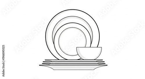 Elegant Dinnerware Set - Plates and Bowl in Minimalist Line Art.