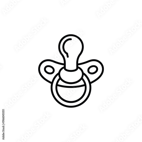 Simple line drawing of a baby pacifier featuring a rounded shield and a curved nipple