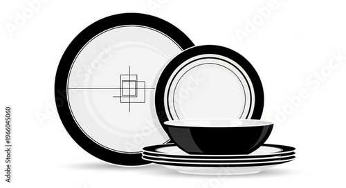 Elegant Black and White Dinnerware Set - Modern Design for Dining.
