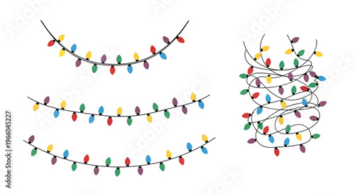 Colorful holiday string lights on black wire for festive decorations