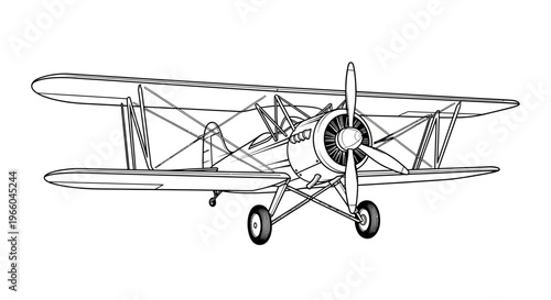 Detailed outline of vintage biplane aircraft design for aviation enthusiasts