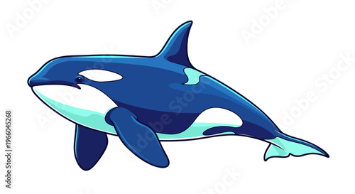 Colorful cartoon orca whale with smooth lines on white background