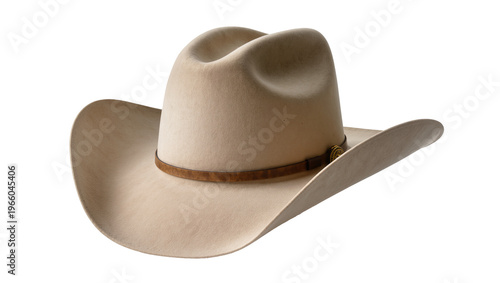 Fotografie Beige felt cowboy hat leather band, isolated on transparent background