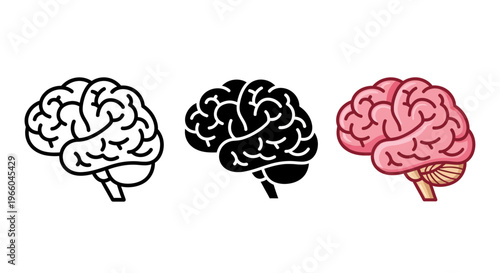 Triple brain designs: outline, silhouette, and colorful variations