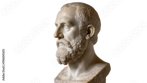 Tableau sur toile Bearded classical marble bust of a man in profile view, isolated on transparent