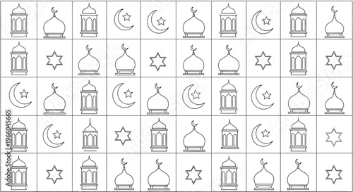 Linear islamic and jewish religious symbols pattern in seamless grid