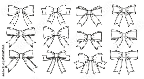 Elegant collection of hand-drawn bow designs with multiple variations