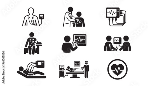 Heart monitoring & medical check-up icons set - ecg & vital signs