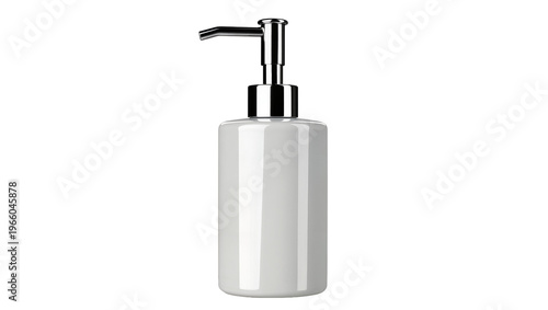 Cuadro en lienzo White ceramic dispenser with metal pump, isolated on transparent background