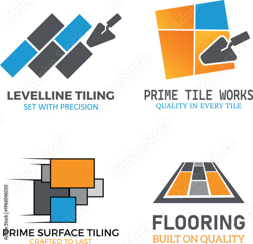 Set von modernen Fliesenleger und Bodenleger Logos mit Kelle und Fliesenmustern