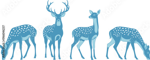 Deer silhouette vector set with spotted fawn and stag in standing and grazing poses minimal wildlife illustration design collection
