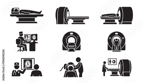 Mri scan and medical imaging icons for radiology diagnostics and healthcare