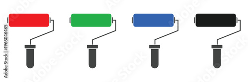 Paint roller icons, home renovation and decorating tools