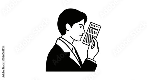 Man in Suit Reading Document Carefully, Focused Business Professional