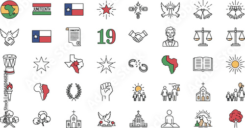 Juneteenth Celebration Icons and Symbols Illustration