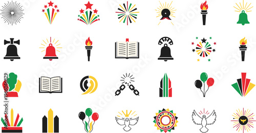 Juneteenth Freedom Celebration Icons Set Black Lives Matter