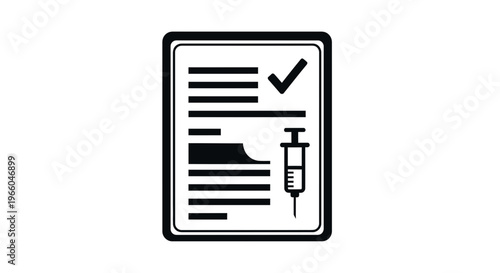 Medical Document with Syringe and Checkmark Icon: Vaccination Record or Health Form
