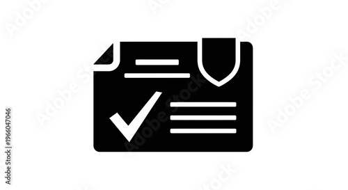 Secure Document Icon: Verified Certificate, Shield, Checkmark, Approved Paperwork