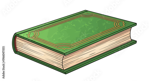 Elegant green hardcover book with gold detailing on white background