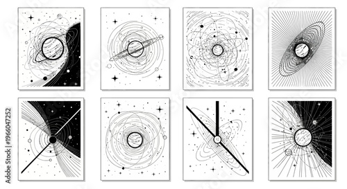 Cosmic abstract art collection featuring celestial bodies and geometric patterns