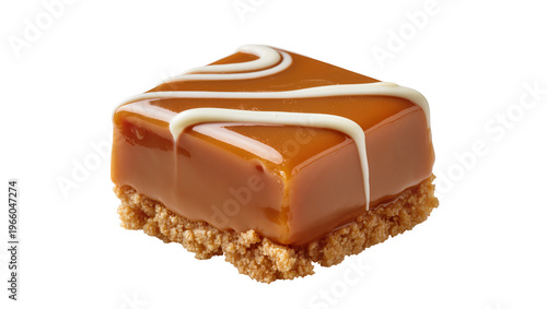Canvas Print Caramel bar with white drizzle crunchy base, isolated on transparent background