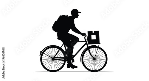 A delivery person riding a bicycle with a package depicted as a striking black silhouette high quality professional detailed modern elegant