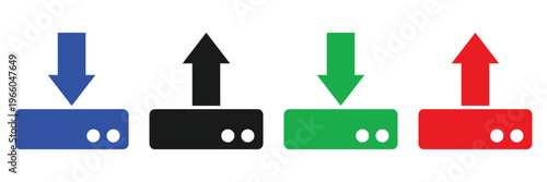 Upload and download server icons, data transfer symbols with arrows