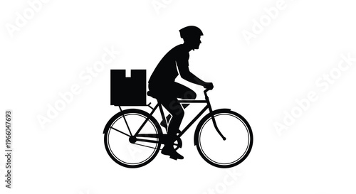 A delivery cyclist rides with a package on a bicycle depicted in striking black silhouette high quality professional detailed modern elegant