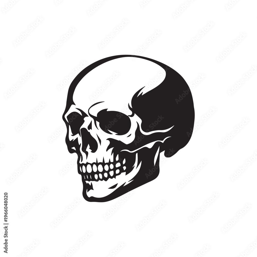 Obraz premium Minimalist Black and White Skull Vector Illustration for Dark Themes and Horror Designs