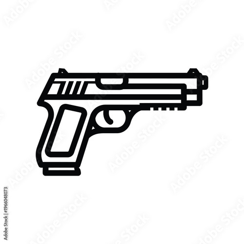 Modern semi-automatic pistol line art icon representing personal protection, law enforcement equipment, and firearm safety for digital security interfaces