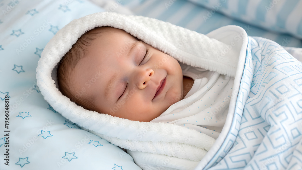 Obraz premium Adorable Four-Month-Old Baby Boy Relaxing on Bed 