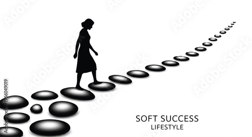 woman stepping on stones to success business concept