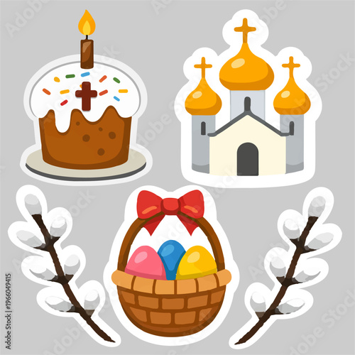 Illustration celebrates   Easter with traditional symbols., eps, set