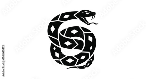 A striking black silhouette of a coiled snake with geometric patterns showcasing tribal art influence silhouette high quality professional detailed modern
