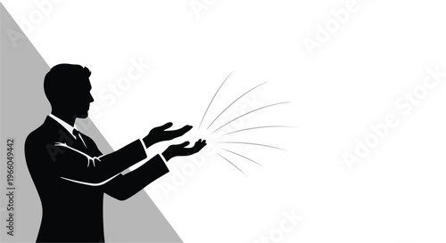 Businessman presenting or offering something with dynamic motion lines