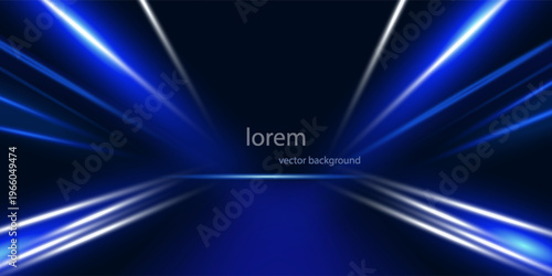 Abstract scene elegant blue light lines on dark background with lighting effect and sparkle. Vector illustration