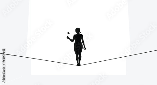 woman walking on tightrope with smartphone