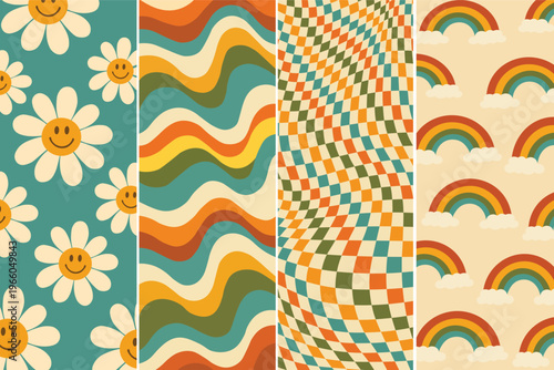 Retro Groovy 60s 70s Seamless Patterns Collection