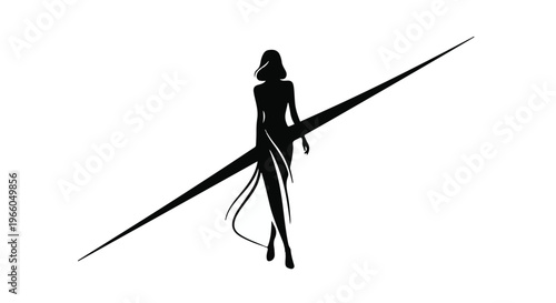 woman silhouette walking on tightrope balance
