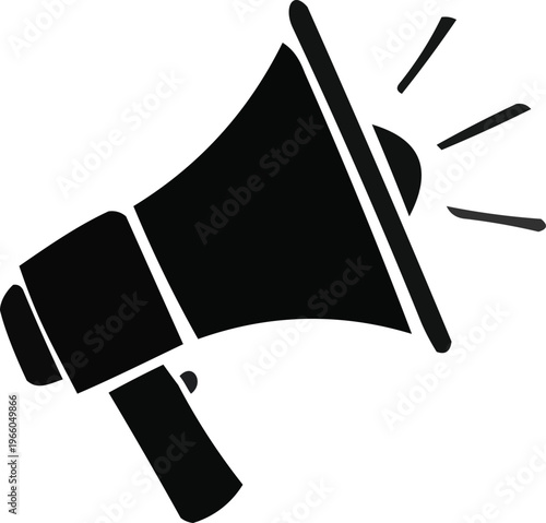 Megaphone Silhouette: A bold, graphic silhouette of a megaphone, a symbol of announcement, communication, and amplification, conveying a message of attention.
