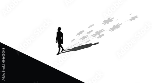 man walking on narrow ledge with birds flying by