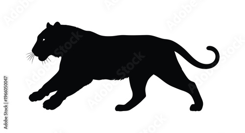 A striking black panther is depicted in a dynamic pose walking forward with focused intensity silhouette high quality professional detailed modern