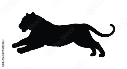 A dynamic black silhouette of a leaping tiger showcasing powerful musculature and predatory grace a striking silhouette high quality professional