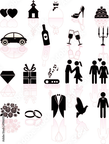 Wedding day black and white set icons.eps