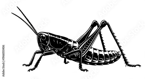 Green grasshopper insect close-up isolated on a white background with detailed antennae and legs