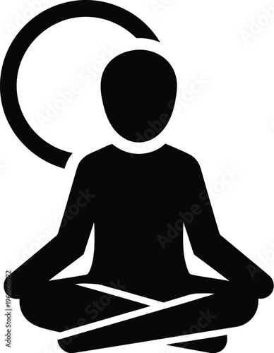 Person meditating with a glowing aura above their head symbolizing inner peace and calmness isolated on white background, Vector