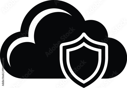 Secure cloud storage symbol emphasizing protection and data safety in digital environments isolated on white background, Vector