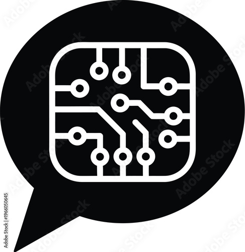 A stylized speech bubble containing a circuit board graphic. isolated on white background, Vector
