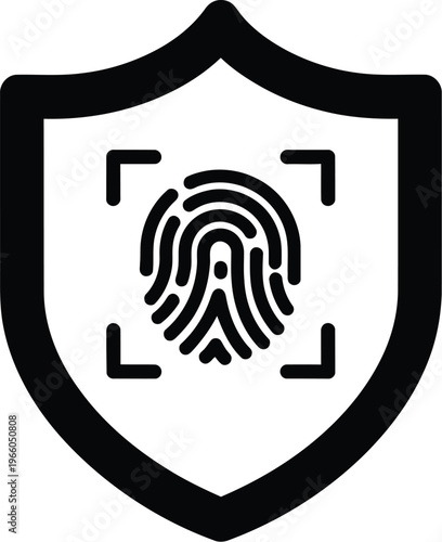 Shield with fingerprint symbol representing biometric security and authentication isolated on white background, Vector